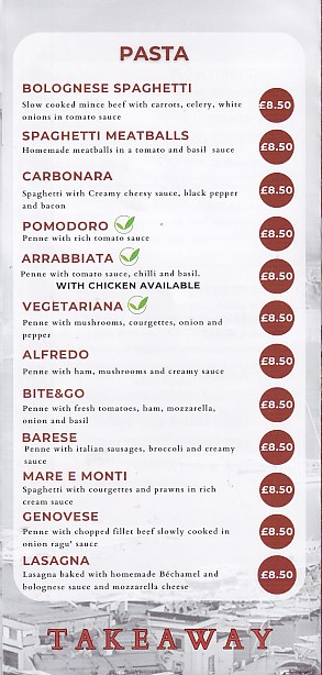 Menu of Bite and Go Morriston