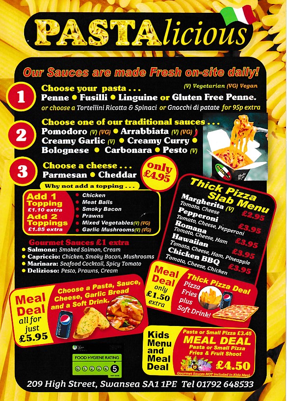 pastalicious swansea menu