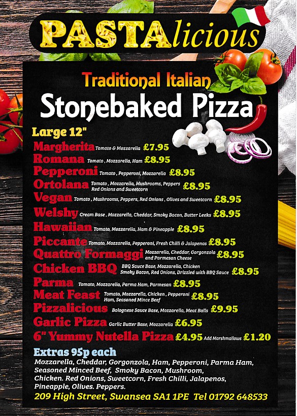 pastalicious swansea menu