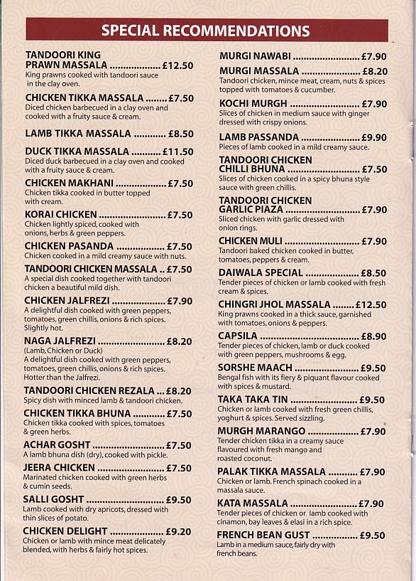 Bonophool Indian menu Gowerton