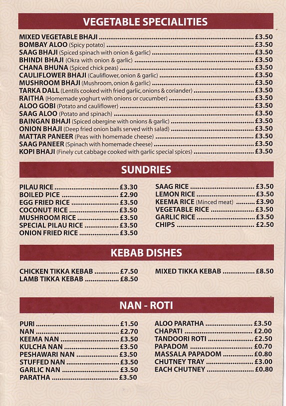 Bonophool Indian menu Gowerton