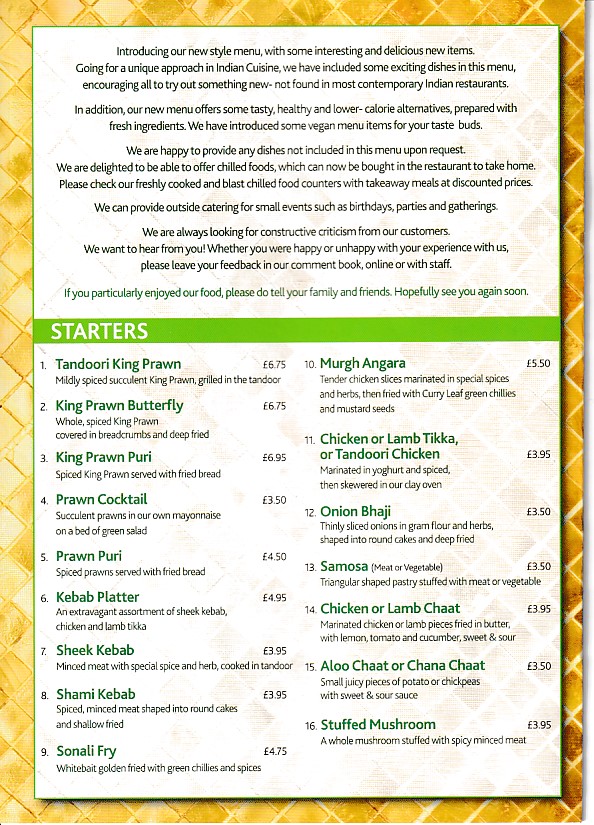 Golden Currry Indian Mumbles menu