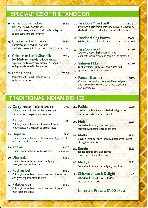 Golden Currry Indian Mumbles menu