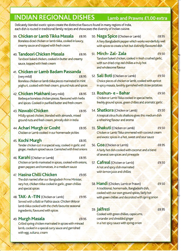 Golden Currry Indian Mumbles menu