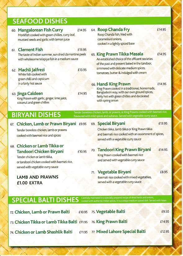 Golden Currry Indian Mumbles menu