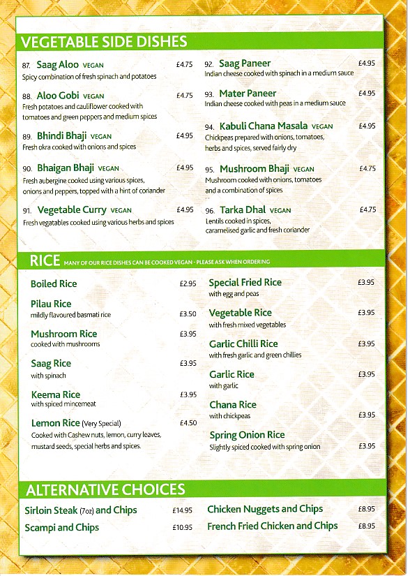 Golden Currry Indian Mumbles menu