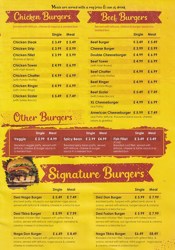 Menu of DFC Takeaway Swansea