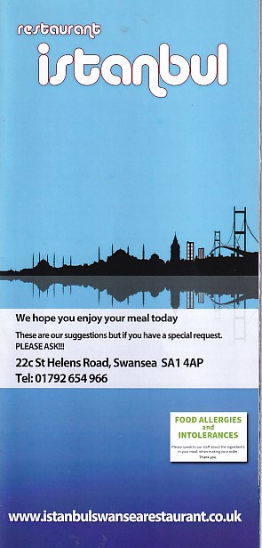 Menu of Istanbul Restaurant, Swansea