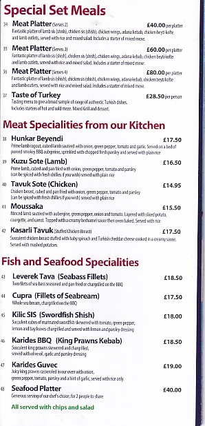 Menu of Istanbul Restaurant, Swansea