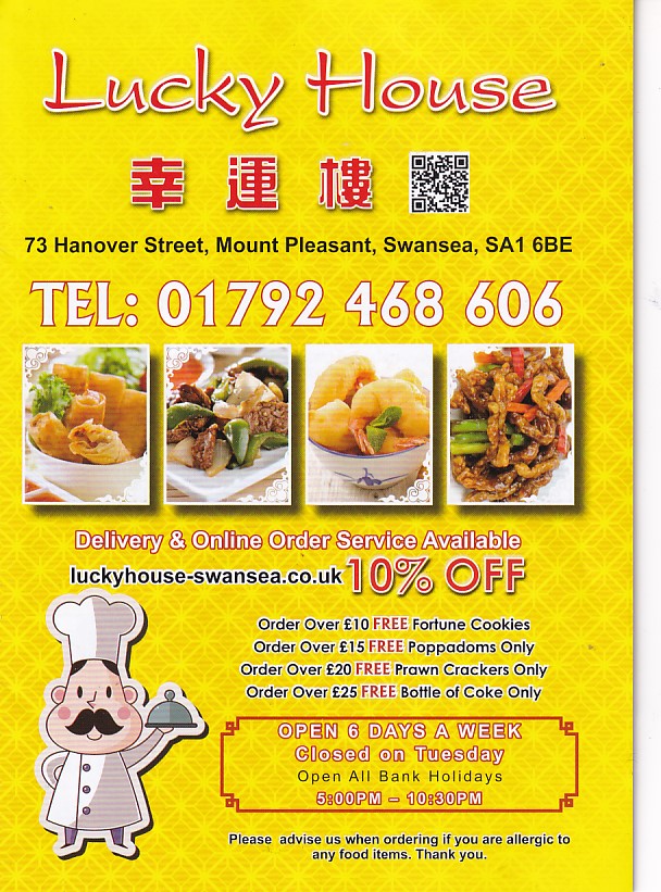 Menu of Lucky House, Chinese Takeaway, Swansea