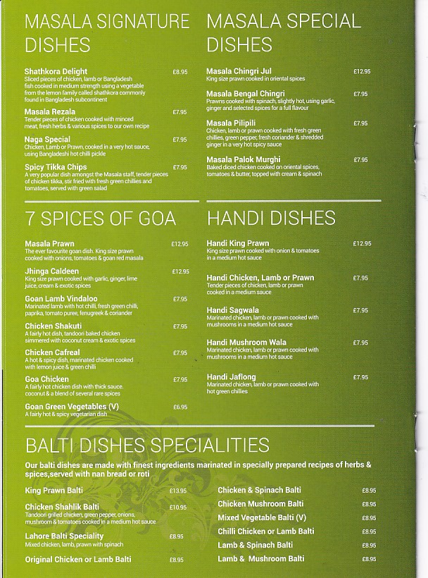 Menu 4 of Masala,Indian takeaway in Swansea