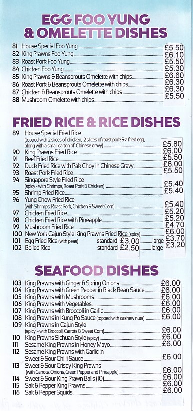 Menu of Menu of Millennium Chinese Takeaway Swansea