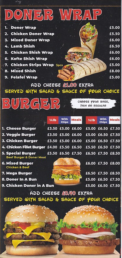 Menu of Oasis kebab house Swansea