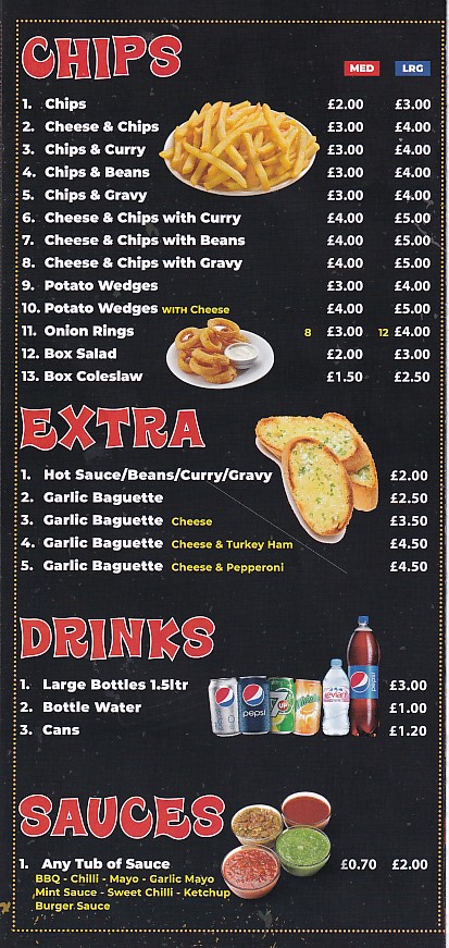 Menu of Oasis kebab house Swansea