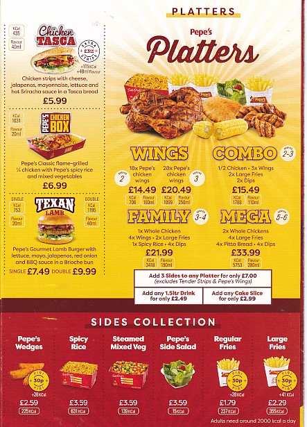 Menu of PEPE's Piri Piri Swansea 