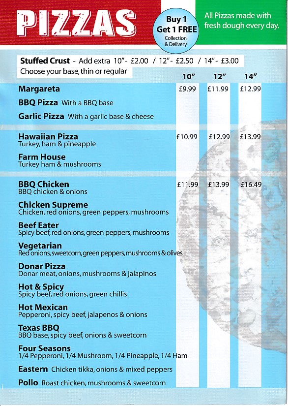 Menu of Pizza Napoli Swansea