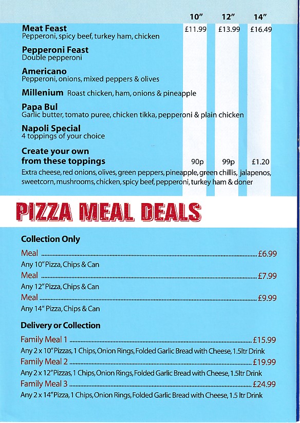 Menu of Pizza Napoli Swansea