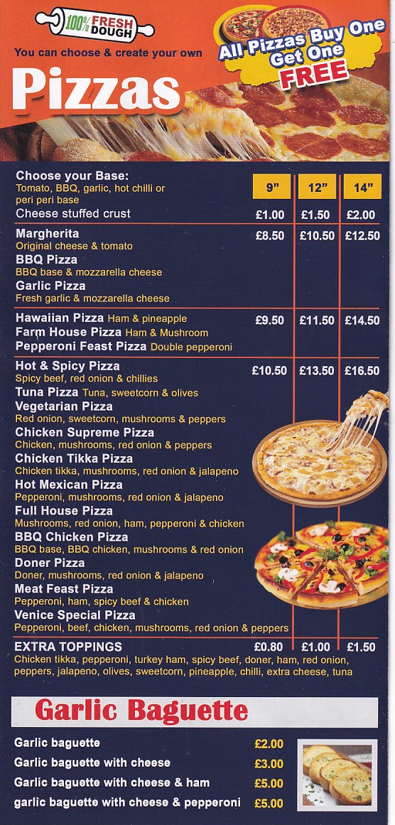 Menu of Pizza Venice Swansea