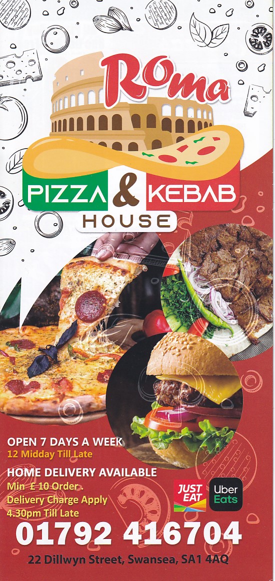 Menu of Roma Pizza Kebab House, Swansea