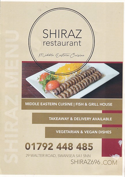 Menu of Shiraz Restaurant, Swansea