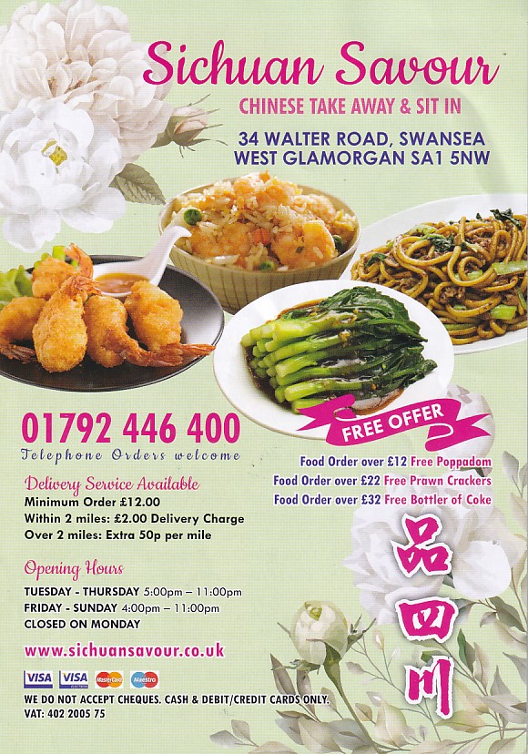 Menu of Sichuan Savour, Chinese Takeaway Swansea