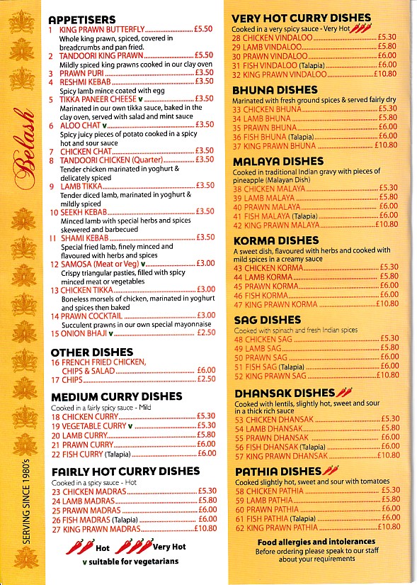 Menu of Belash Uplands Takeaway & Delivery Swansea