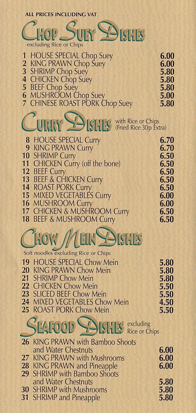 Menu of 
Jubilee Garden, Chinese Takeaway Swansea