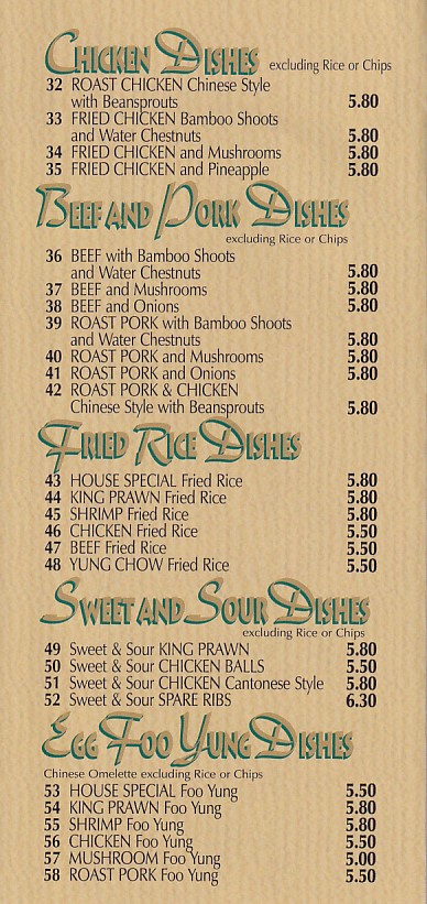 Menu of 
Jubilee Garden, Chinese Takeaway Swansea