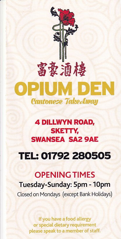 Menu of Opium Den Sketty Chinese