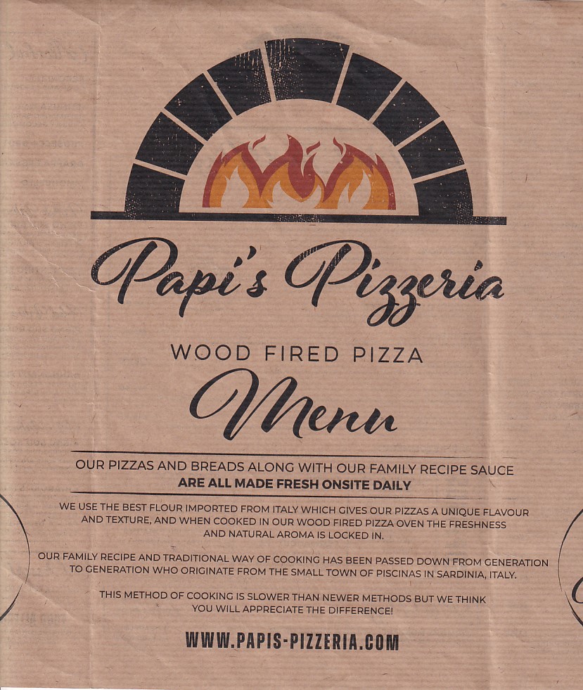 Menu of Papi's Pizzeria, Uplands