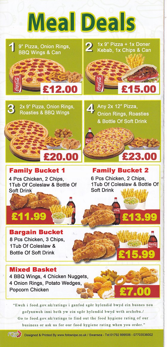 Menu of Menu of Uplands Pizza Swansea