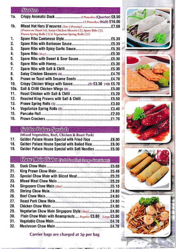 Menu of Golden Palace Pontarddulais