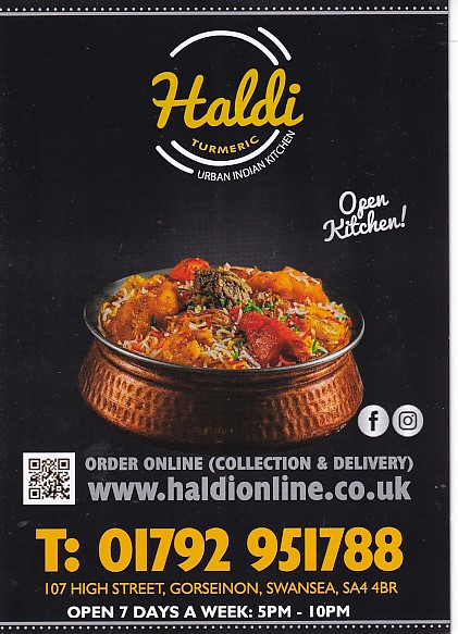 Menu of Haldi Indian Gorseinon