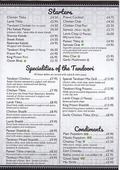 Menu of Haldi Indian Gorseinon