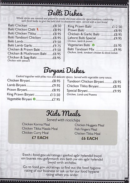 Menu of Haldi Indian Gorseinon