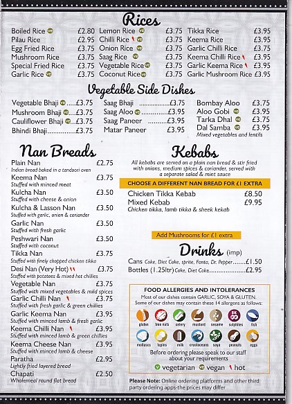 Menu of Haldi Indian Gorseinon