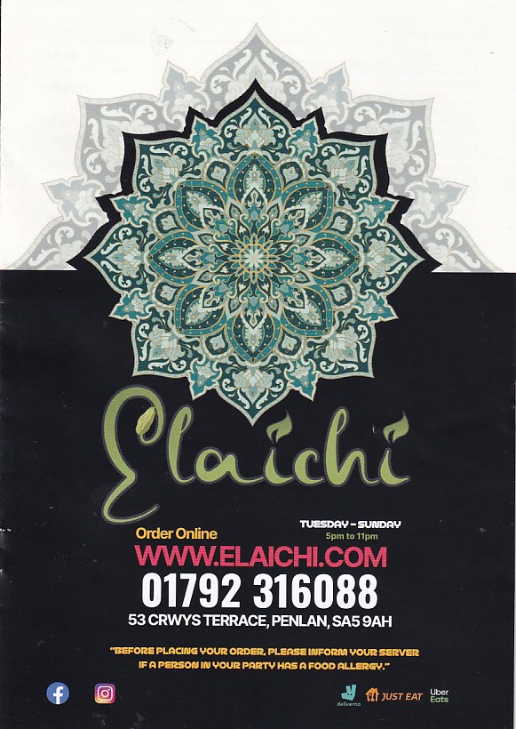 Menu of Elaichi, Indian takeaway in Penlan Swansea