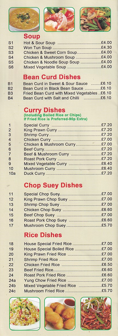 Menu of Central Fish Bar and Cantonese Takeaway Morriston