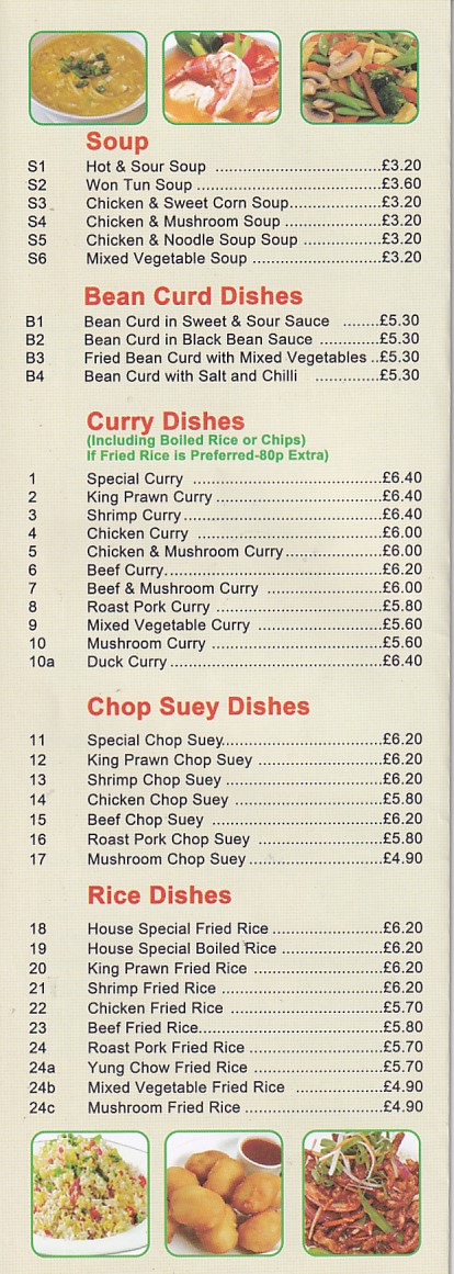 Menu of Central Fish Bar and Cantonese Takeaway Morriston
