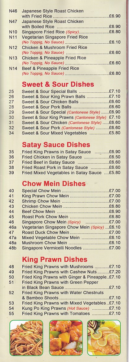 Menu of Central Fish Bar and Cantonese Takeaway Morriston