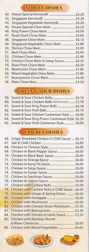 Menu of The Golden Phoenix Chinese takeaway Morriston