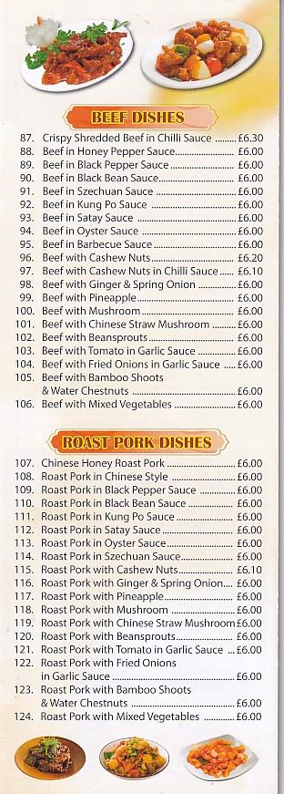 Menu of The Golden Phoenix Chinese takeaway Morriston