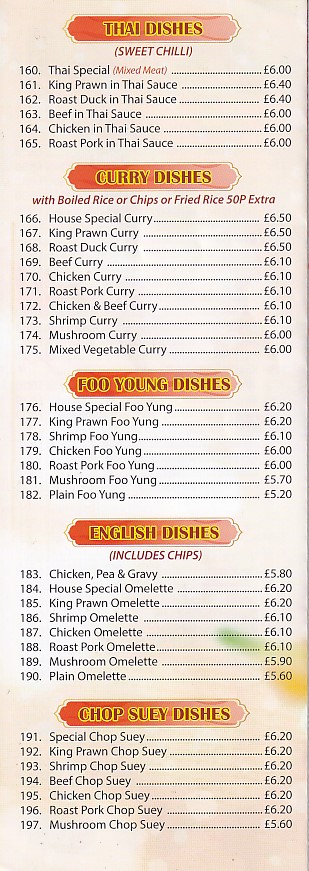 Menu of The Golden Phoenix Chinese takeaway Morriston