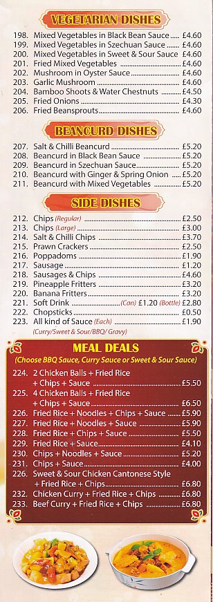 Menu of The Golden Phoenix Chinese takeaway Morriston