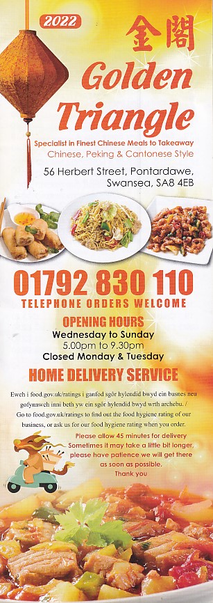 Menu of Golden Triangle Chinese in Pontardawe