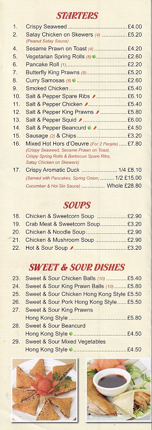 Menu of Golden Triangle Chinese in Pontardawe