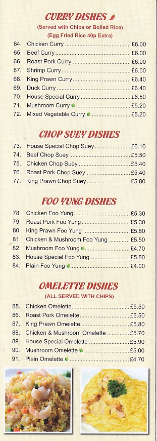 Menu of Golden Triangle Chinese in Pontardawe