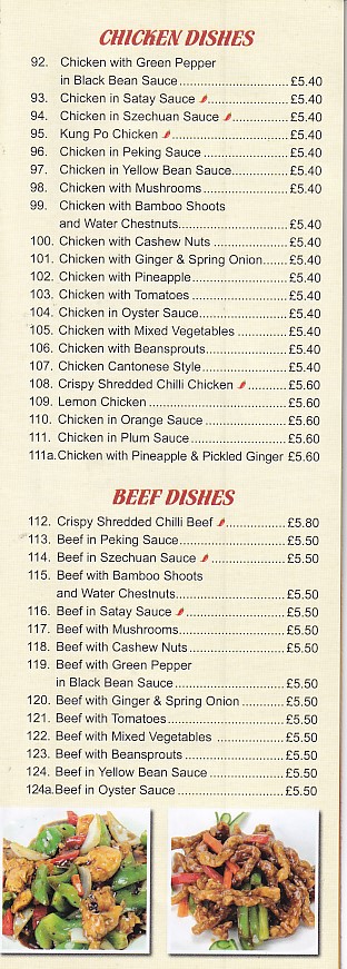 Menu of Golden Triangle Chinese in Pontardawe