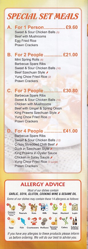 Menu of Golden Triangle Chinese in Pontardawe