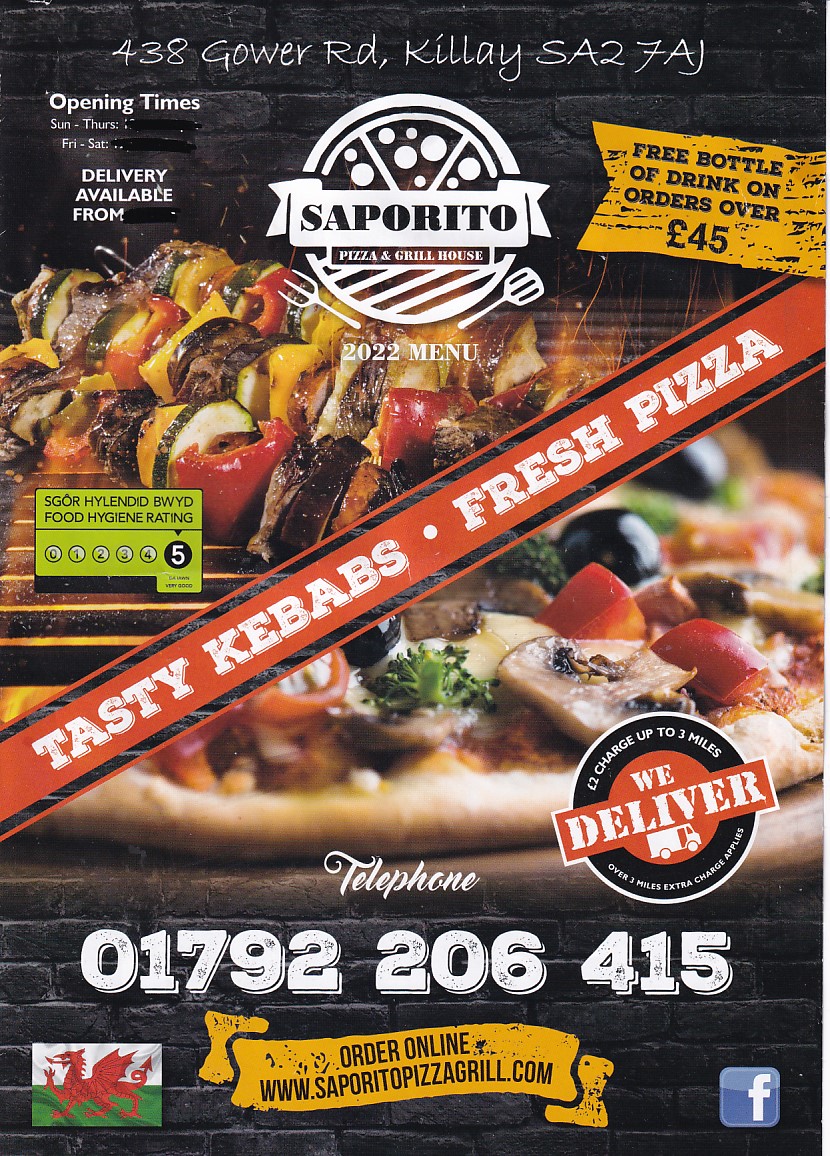 Menu of Saporito Kebabs Pizza in Killay